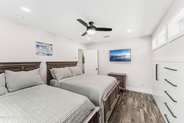 1379 Rose Ct, Melbourne, FL 32935 - bedroom with dark wood-type flooring, recessed lighting, ceiling fan, and multiple windows