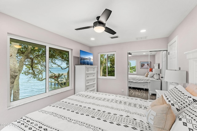 1379 Rose Ct, Melbourne, FL 32935 - bedroom with recessed lighting, ceiling fan, and a closet