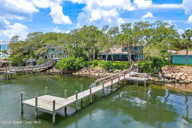 1379 Rose Ct, Melbourne, FL 32935 - dock area featuring a water view and stairs