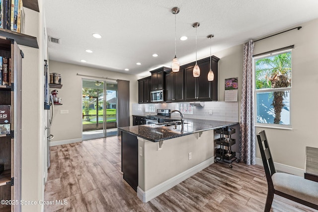 2920 Casterton Dr, Melbourne, FL 32940 - kitchen with appliances with stainless steel finishes, light wood-style floors, plenty of natural light, recessed lighting, and a textured ceiling