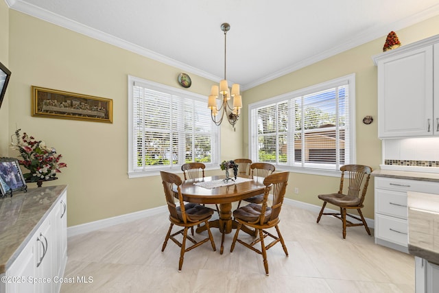 1407 Rockledge Dr, Rockledge, FL 32955 - dining room featuring ornamental molding, healthy amount of natural light, and a chandelier
