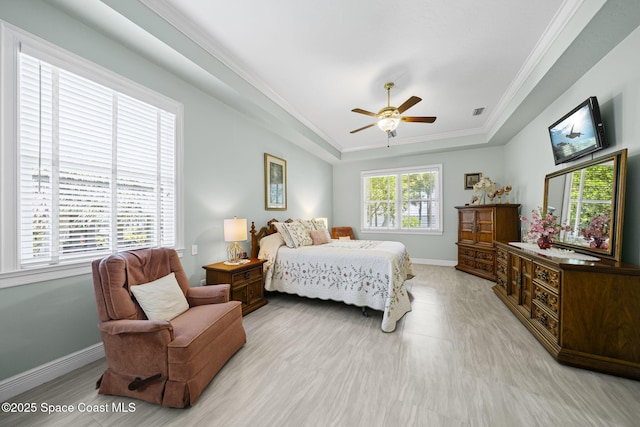 1407 Rockledge Dr, Rockledge, FL 32955 - bedroom with a raised ceiling, crown molding, and ceiling fan