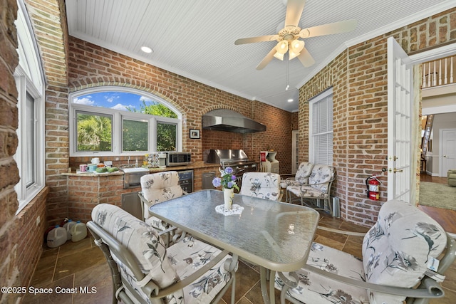 1407 Rockledge Dr, Rockledge, FL 32955 - view of patio / terrace with an outdoor kitchen, outdoor dining area, and ceiling fan