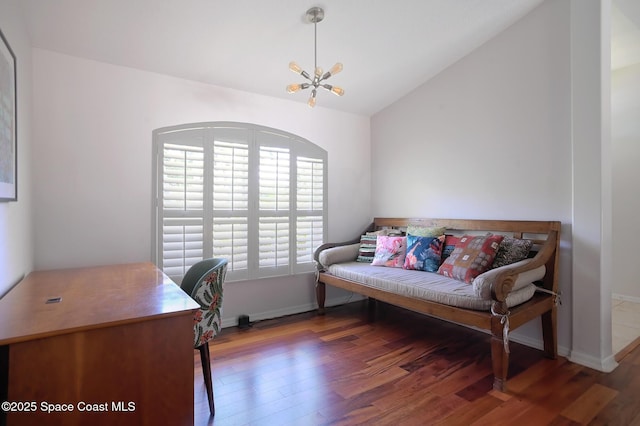 112 Carmen St, Melbourne Beach, FL 32951 - office space with a chandelier, wood finished floors, and lofted ceiling