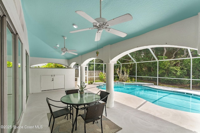 174 Martesia Way, Indian Harbour Beach, FL 32937 - outdoor pool with a patio, a ceiling fan, and a lanai