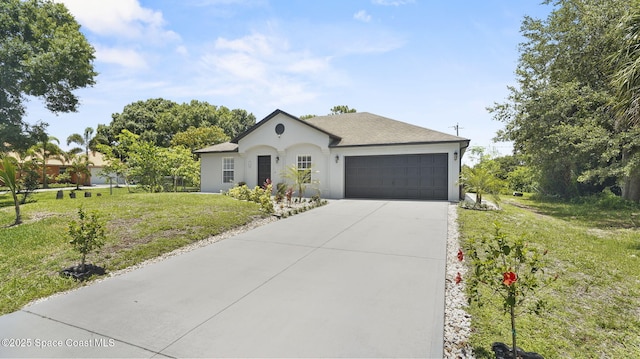 160 Eureka Ave NE, Palm Bay, FL 32907 - single story home with concrete driveway, a garage, a front yard, and stucco siding