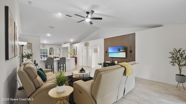 160 Eureka Ave NE, Palm Bay, FL 32907 - living area featuring a ceiling fan and lofted ceiling