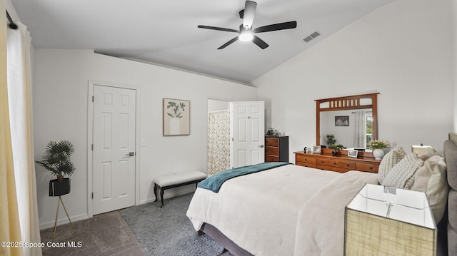 160 Eureka Ave NE, Palm Bay, FL 32907 - carpeted bedroom featuring a ceiling fan and high vaulted ceiling
