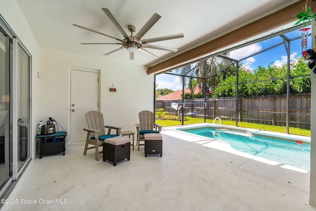 1014 Pelican Ln, Rockledge, FL 32955 - view of swimming pool with a patio area, ceiling fan, and a lanai