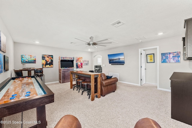3550 Salt Marsh Cir, West Melbourne, FL 32904 - game room with a ceiling fan, recessed lighting, carpet floors, and arched walkways
