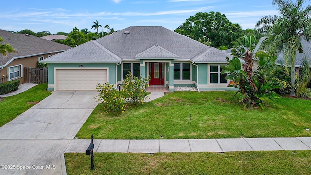 2542 Woodfield Cir, Melbourne, FL 32904 - view of front of home with a garage, stucco siding, driveway, and roof with shingles