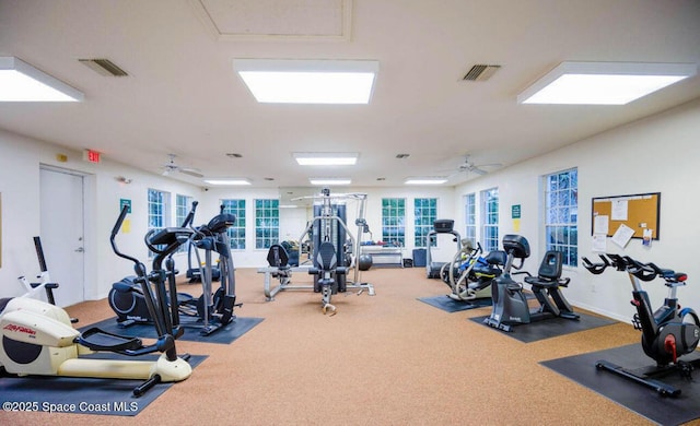 1311 Hampton Park Ln, Melbourne, FL 32940 - exercise room featuring carpet floors and ceiling fan