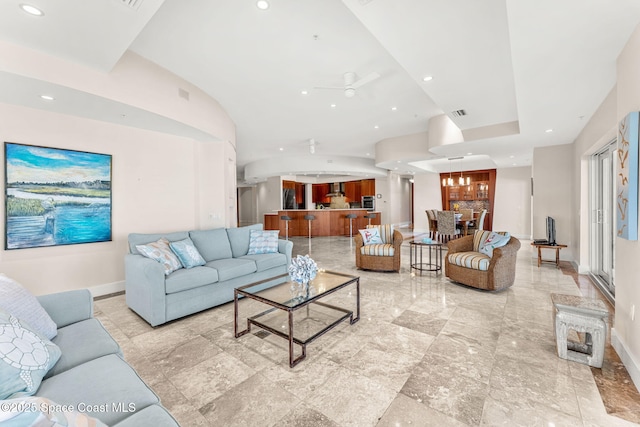 2375 S Atlantic Ave Unit 601, Cocoa Beach, FL 32931 - living area featuring recessed lighting and ceiling fan