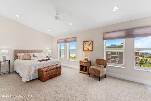 2375 S Atlantic Ave Unit 601, Cocoa Beach, FL 32931 - carpeted bedroom featuring recessed lighting and ceiling fan