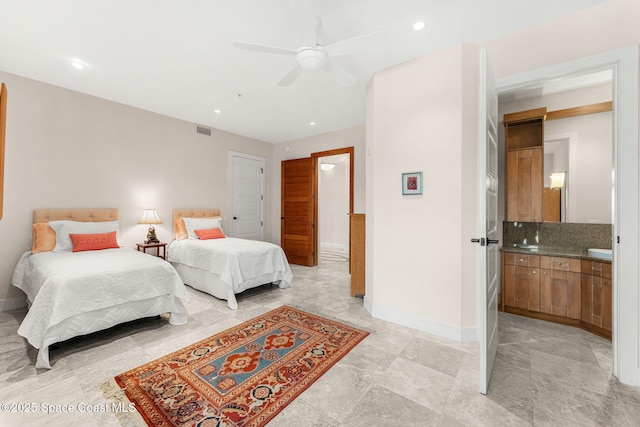 2375 S Atlantic Ave Unit 601, Cocoa Beach, FL 32931 - bedroom with ensuite bath, recessed lighting, and ceiling fan