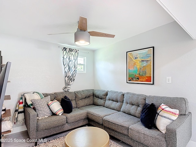 432 N Neptune Dr, Satellite Beach, FL 32937 - living area with a ceiling fan and wood finished floors