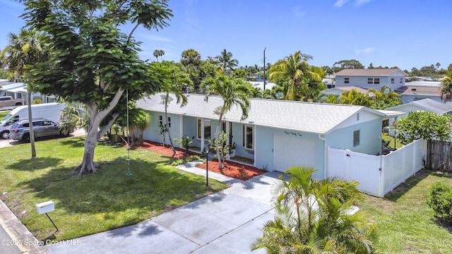432 N Neptune Dr, Satellite Beach, FL 32937 - view of front of house featuring an attached garage, stucco siding, concrete driveway, and roof with shingles