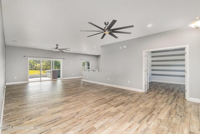3735 Crista Jean Ave, Grant-Valkaria, FL 32909 - unfurnished living room featuring ceiling fan, light wood finished floors, and recessed lighting