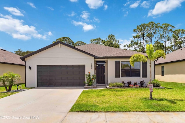 1809 Morely Dr, Cocoa, FL 32926 - ranch-style house with a garage, driveway, a front lawn, and stucco siding