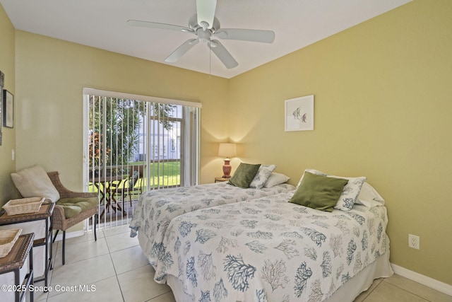 605 Ocean Park Ln Unit V235, Cape Canaveral, FL 32920 - tiled bedroom with access to outside and a ceiling fan
