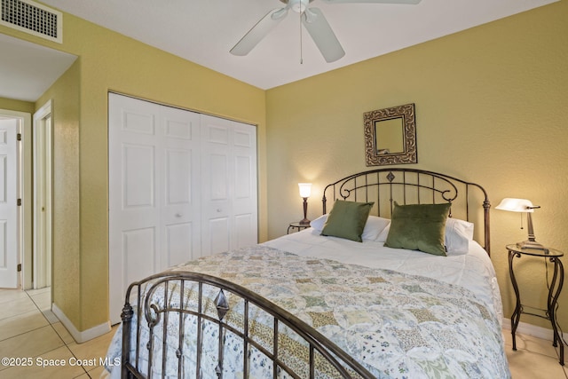605 Ocean Park Ln Unit V235, Cape Canaveral, FL 32920 - bedroom featuring a closet, light tile patterned floors, and ceiling fan