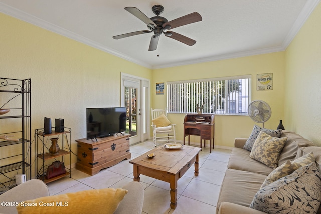 605 Ocean Park Ln Unit V235, Cape Canaveral, FL 32920 - tiled living area featuring ornamental molding and a ceiling fan