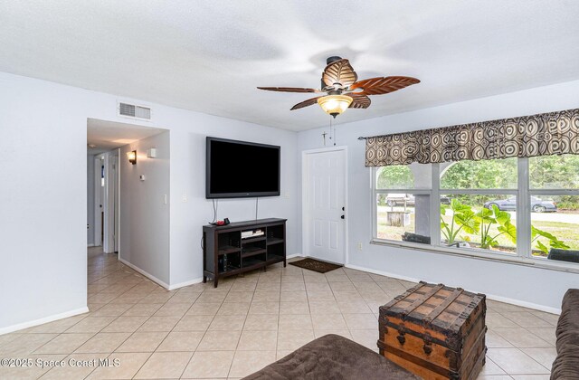 1661 Sandusky St SE, Palm Bay, FL 32909 - living area with a ceiling fan and light tile patterned flooring
