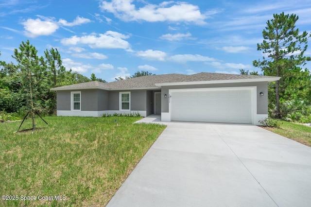 1011 Webster Rd SE, Palm Bay, FL 32909 - ranch-style house featuring stucco siding, an attached garage, concrete driveway, and a front lawn