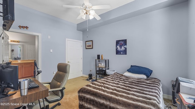 420 Moore Park Ln Unit 203, Merritt Island, FL 32952 - bedroom with light colored carpet, a desk, and ceiling fan