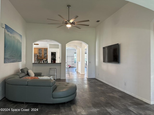 184 Calico Ln, Indialantic, FL 32903 - living area featuring arched walkways and ceiling fan