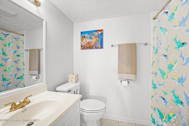 1611 Minutemen Cswy Unit 107-Hh, Cocoa Beach, FL 32931 - full bathroom with a textured ceiling, tile patterned flooring, vanity, and a shower with shower curtain