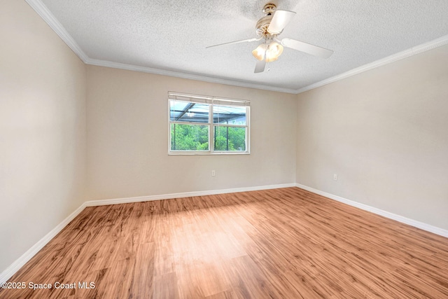 1081 Sunswept Rd NE, Palm Bay, FL 32905 - empty room featuring light wood-type flooring, a textured ceiling, ornamental molding, and a ceiling fan