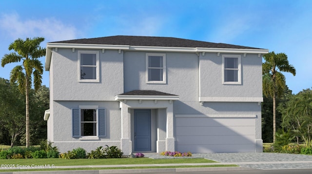 1997 Fuchsia Pl NW, Palm Bay, FL 32907 - traditional-style home with a garage, stucco siding, and decorative driveway