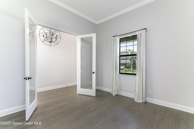 3975 Archdale St, Melbourne, FL 32940 - unfurnished bedroom with french doors, ornamental molding, and wood finished floors