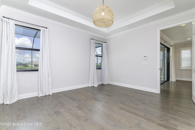 3975 Archdale St, Melbourne, FL 32940 - unfurnished room with a raised ceiling, dark wood-style floors, and ornamental molding