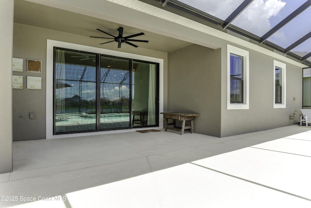 3975 Archdale St, Melbourne, FL 32940 - view of patio featuring a ceiling fan and a lanai