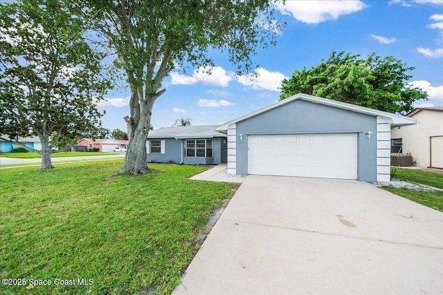 1871 Talloak Rd, Melbourne, FL 32935 - ranch-style house featuring a front yard, concrete driveway, a garage, and stucco siding