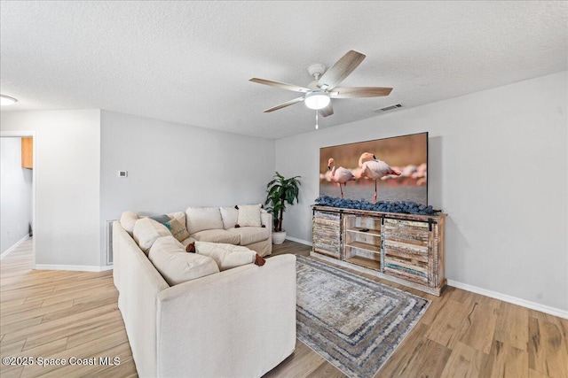380 Cherry Ct, Satellite Beach, FL 32937 - living area with wood finished floors, ceiling fan, and a textured ceiling
