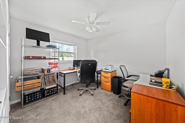 380 Cherry Ct, Satellite Beach, FL 32937 - carpeted office featuring a textured ceiling and ceiling fan