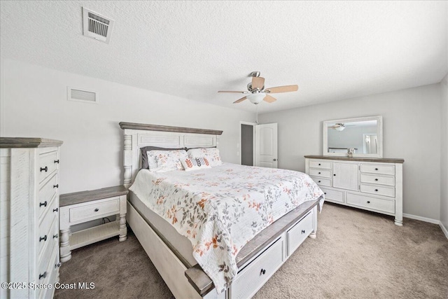 380 Cherry Ct, Satellite Beach, FL 32937 - carpeted bedroom featuring ceiling fan and a textured ceiling