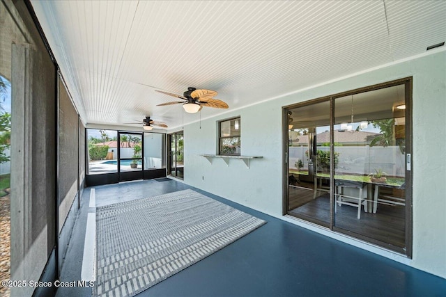 380 Cherry Ct, Satellite Beach, FL 32937 - unfurnished sunroom featuring a ceiling fan