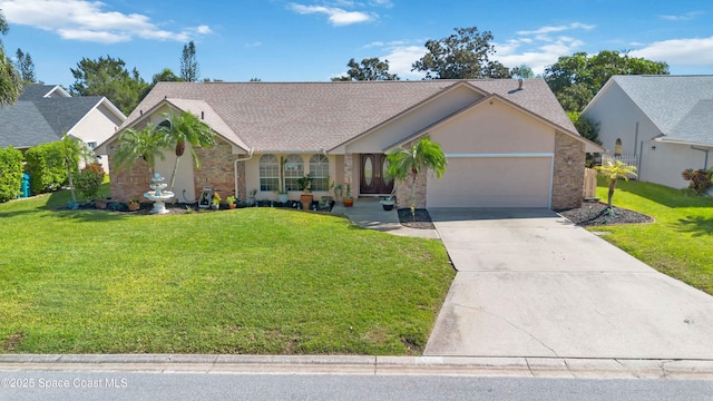 1276 Cypress Trace Dr, Melbourne, FL 32940 - ranch-style house with an attached garage, a front yard, and driveway