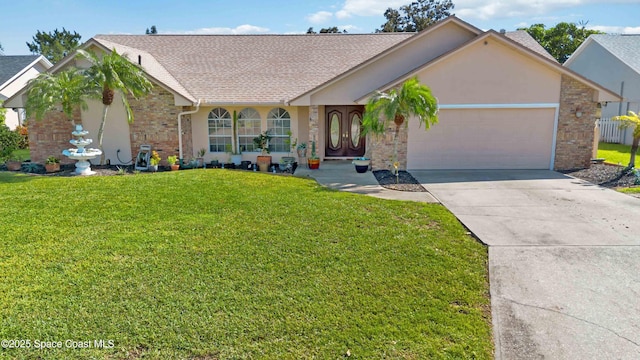 1276 Cypress Trace Dr, Melbourne, FL 32940 - view of front of property with a front lawn, a garage, driveway, and brick siding