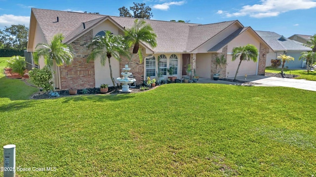 1276 Cypress Trace Dr, Melbourne, FL 32940 - view of front of home with concrete driveway, an attached garage, a front lawn, and stucco siding