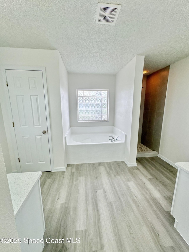 3162 San Salvador Ave, Palm Bay, FL 32909 - bathroom featuring wood finished floors, a bath, vanity, and a textured ceiling