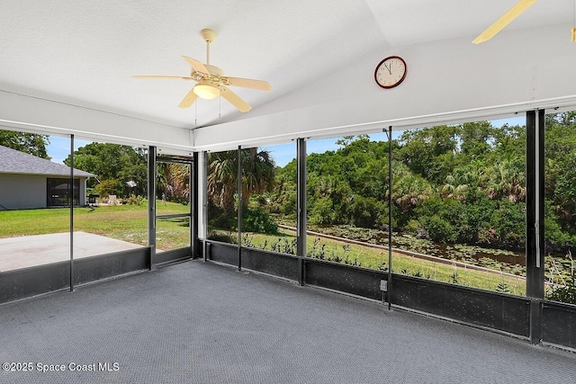 281 Caravan Ter, Sebastian, FL 32958 - unfurnished sunroom featuring ceiling fan and lofted ceiling