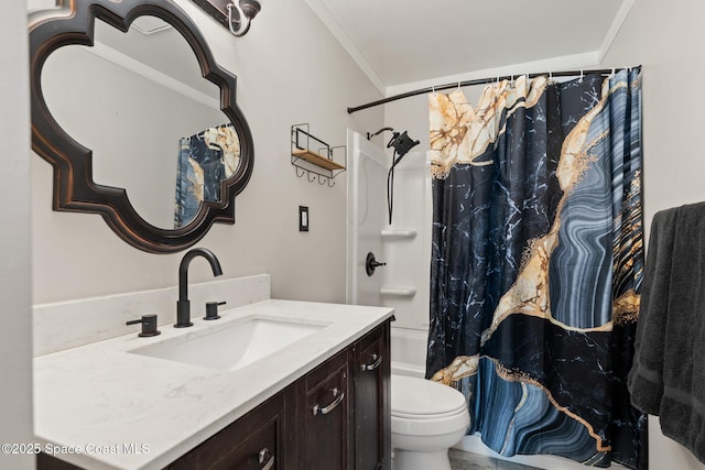 1949 36th Ave, Vero Beach, FL 32960 - bathroom with vanity, shower / bathtub combination with curtain, and ornamental molding