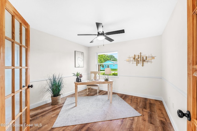 865 Southern Pine Trl, Rockledge, FL 32955 - office area with ceiling fan, wood finished floors, and french doors