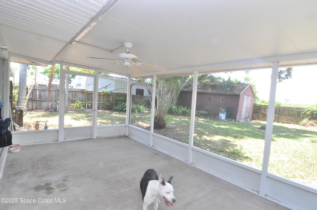 2938 Chipper Dr NE, Palm Bay, FL 32905 - unfurnished sunroom featuring ceiling fan and plenty of natural light