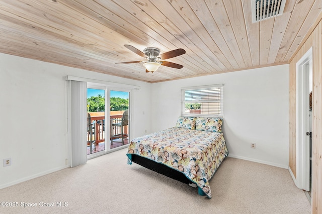 712 Sea Palm Ln, Satellite Beach, FL 32937 - carpeted bedroom with wood ceiling, access to outside, and ceiling fan